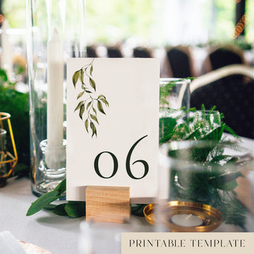 Evergreen Table Numbers Template
