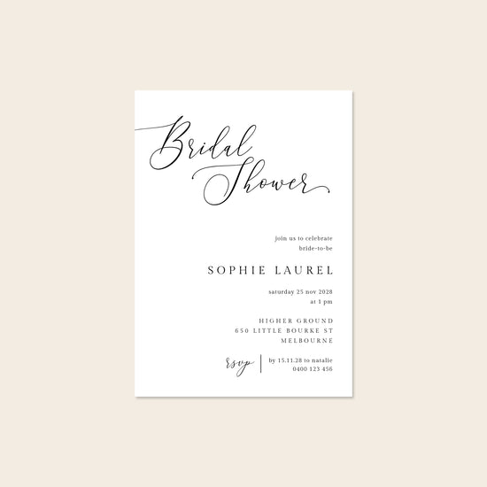 Bridal shower invitation template design on a beige background