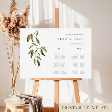 Evergreen Wedding Seating Chart Template (Long Tables) (Horizontal)