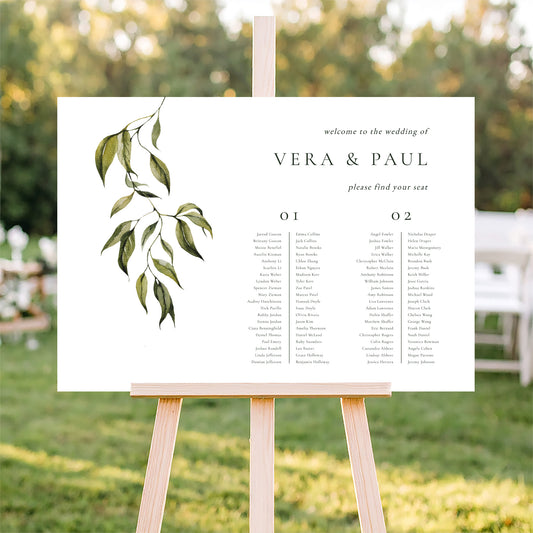 Evergreen Wedding Seating Chart Template (Long Tables) (Horizontal)