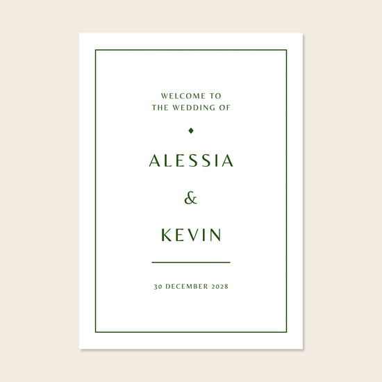 Printable minimal wedding welcome sign on a beige background.