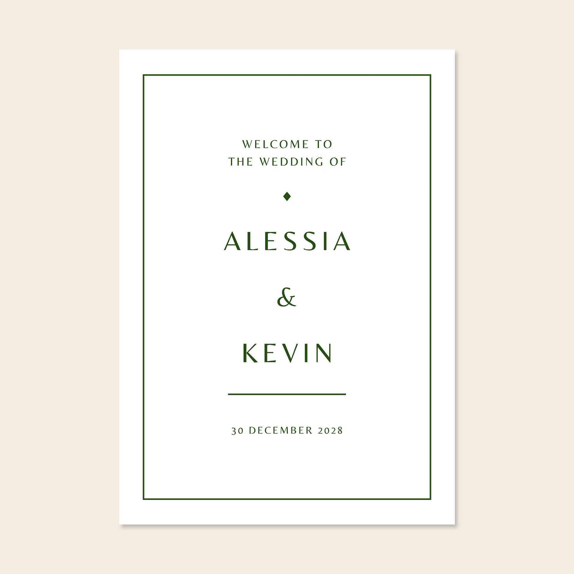 Printable minimal wedding welcome sign on a beige background.