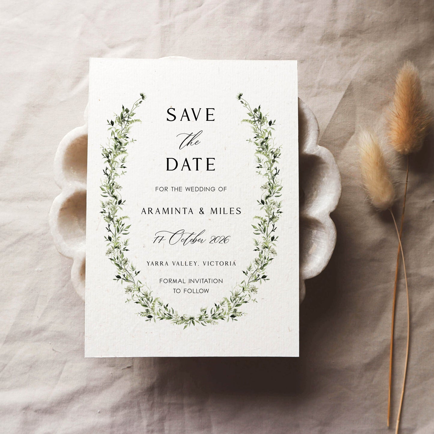 Modern Greenery Save The Date Cards | Perth
