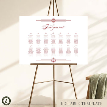 Arden 14-Table Wedding Seating Chart Template (Landscape) (US)