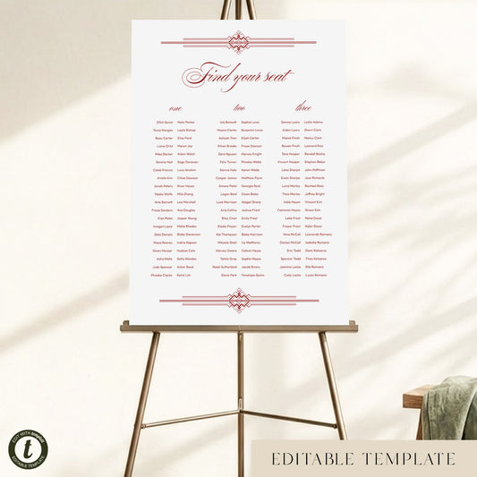 Arden 3-Table Long Tables Wedding Seating Chart Template (US)