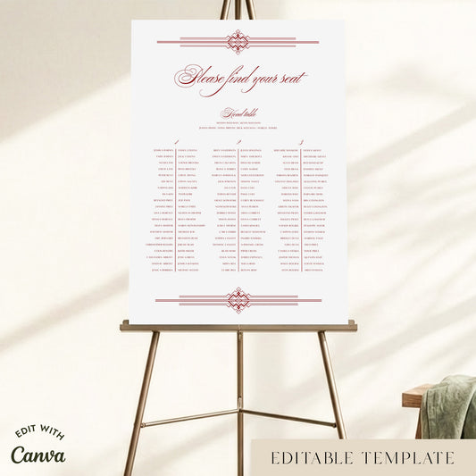 Arden 3-Long Tables Wedding Seating Chart Template