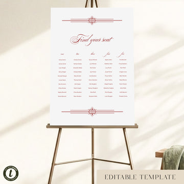 Arden 5-Table Wedding Seating Chart Template (US)