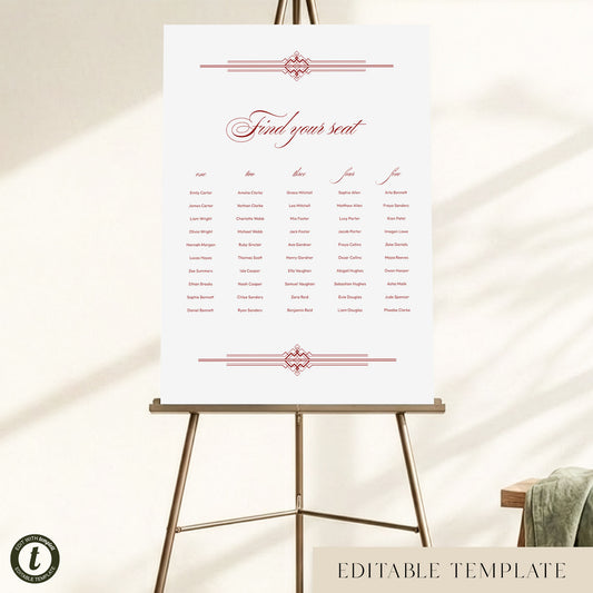 Arden 5-Table Wedding Seating Chart Template (US)