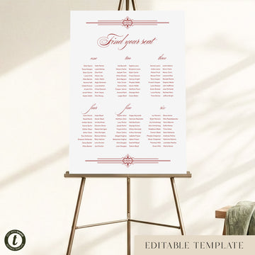 Arden 6-Table Long Tables Wedding Seating Chart Template (US)