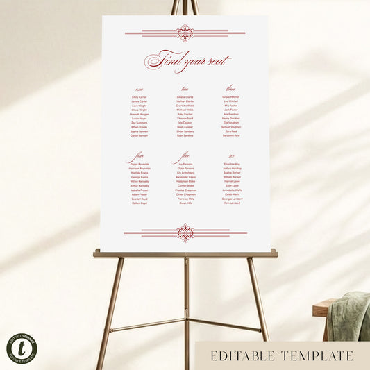 Arden 6-Table Wedding Seating Chart Template (US)