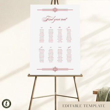 Arden 8-Table Wedding Seating Chart Template (US)