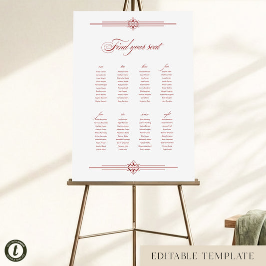 Arden 8-Table Wedding Seating Chart Template (US)