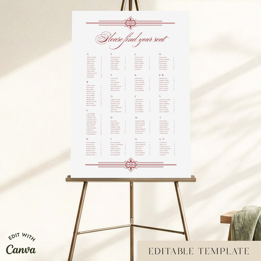 Arden Alphabetical Seating Chart Template