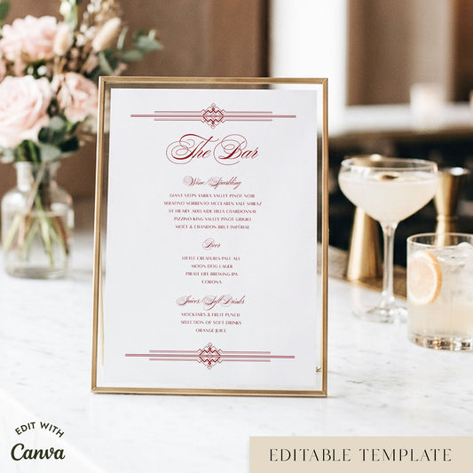 Arden Bar Menu Sign Template