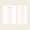 Two wedding menu templates, one tall and one wide, displayed on a beige background.