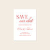 Wedding save the date card template design on a beige background.