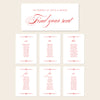 Printable seating chart cards template design with names and title on a beige background.