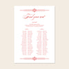 Wedding seating chart template design on a beige background.