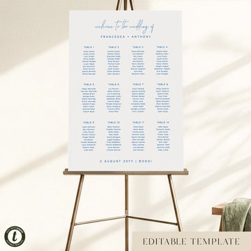 Bondi 12-Table Wedding Seating Chart Template (US)