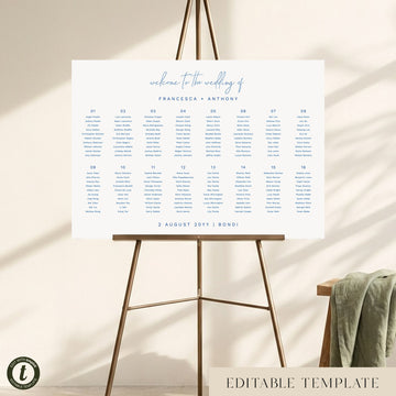 Bondi 16-Table Wedding Seating Chart Template (Landscape) (US)