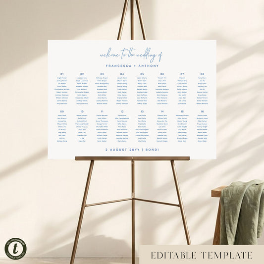 Bondi 16-Table Wedding Seating Chart Template (Landscape)
