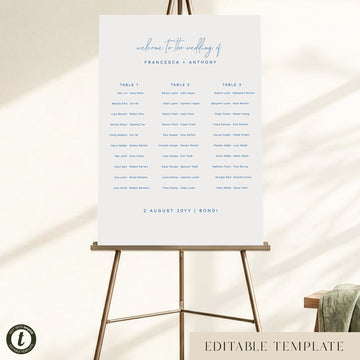Bondi 3-Table Long Tables Wedding Seating Chart Template (US)