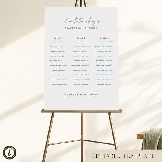 Bondi 3-Table Long Tables Wedding Seating Chart Template