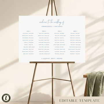 Bondi 4-Table Long Tables Wedding Seating Chart Template (Landscape) (US)