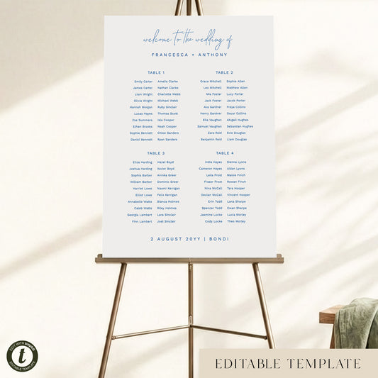Bondi 4-Table Long Tables Wedding Seating Chart Template