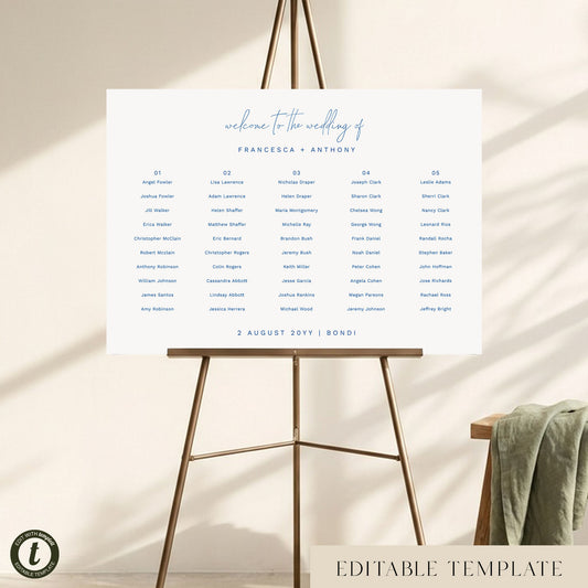 Bondi 5-Table Wedding Seating Chart Template (Landscape)