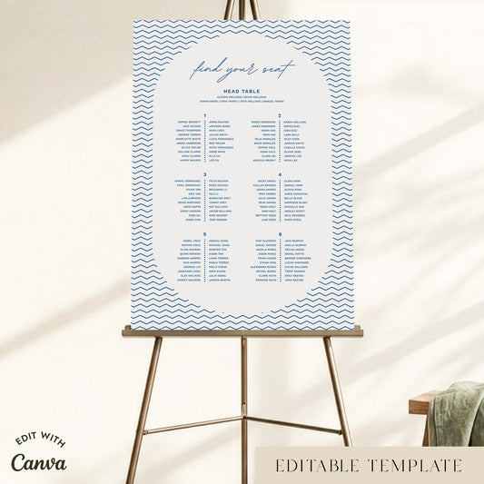 Bondi 6-Long Tables Wedding Seating Chart Template