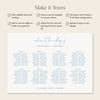 Bondi 8-Table Long Tables Wedding Seating Chart Template (Landscape) (US)