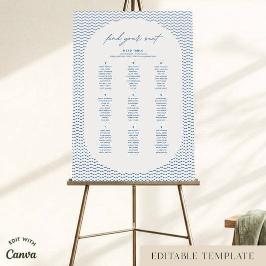 Bondi 9-Table Wedding Seating Chart Template