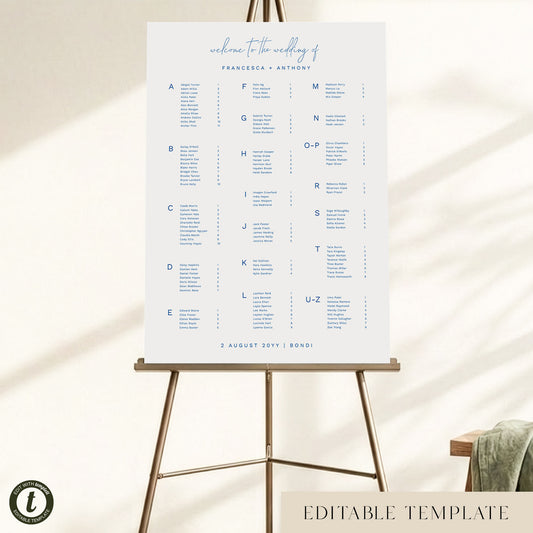 Bondi Alphabetical Seating Chart Template