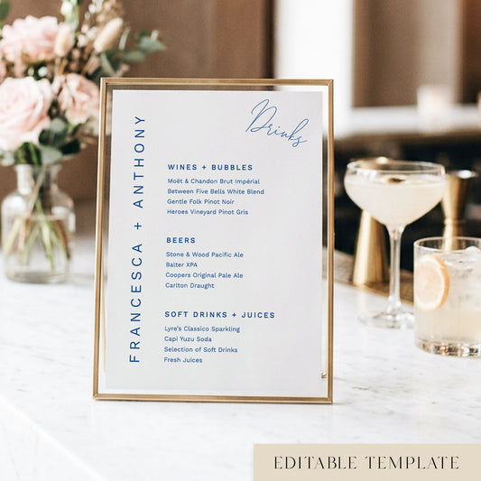 Bondi Bar Menu Sign Template (US)