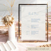 Framed bar menu template with decorative floral elements in a light table setting.