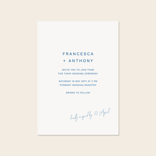 Wedding invitation template design on a beige background.