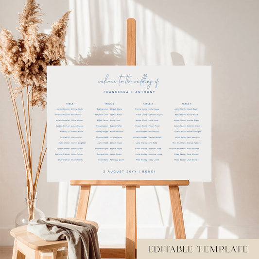 Bondi 4-Table Long Tables Wedding Seating Chart Template (Landscape)