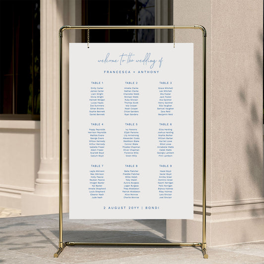 Bondi 9-Table Wedding Seating Chart Template