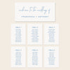 Printable seating chart cards template design with names and title on a beige background.