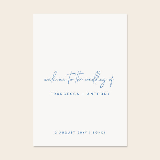 Wedding welcome sign template design on a beige background.