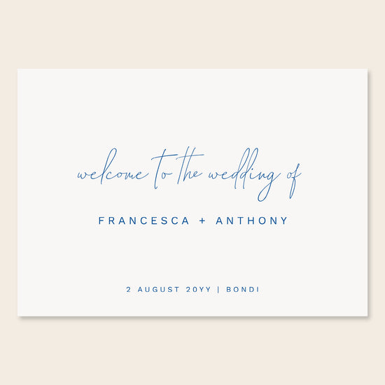 Horizontal wedding seating chart sign template design on a beige background.