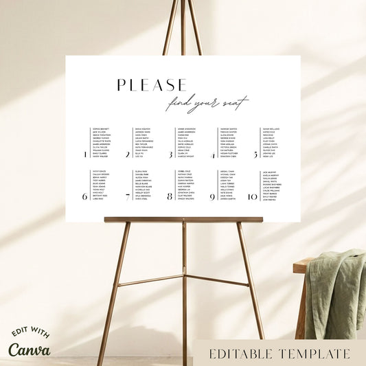 Brighton 10-Table Wedding Seating Chart Template (Landscape)