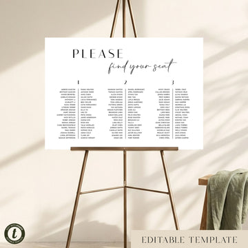Brighton 3-Table Long Tables Wedding Seating Chart Template (US)