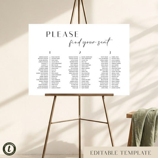 Brighton 3-Table Long Tables Wedding Seating Chart Template (US)