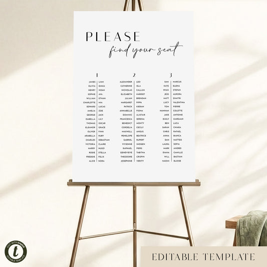 Brighton 3-Table Long Tables Wedding Seating Chart Template (US)