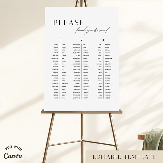 Brighton 3-Table Long Tables Wedding Seating Chart Template