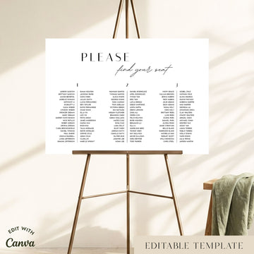 Brighton 3-Table Long Tables Wedding Seating Chart Template (Landscape)