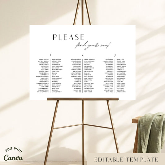 Brighton 3-Table Long Tables Wedding Seating Chart Template (Landscape)