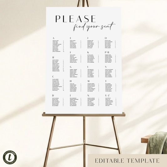 Brighton Alphabetical Seating Chart Template (US)